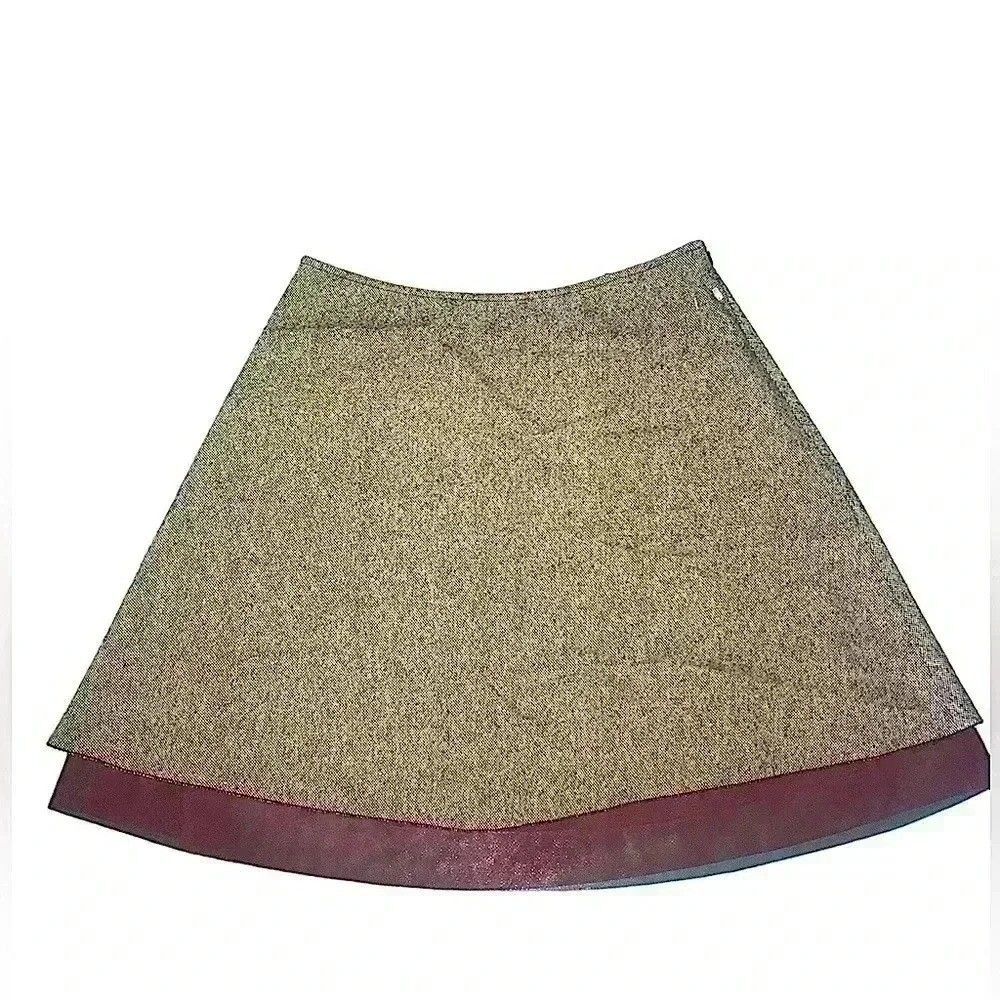 DKNY Jeans Skirt Size 3 Maroon Brown Tweed Wool Blend A-Line Mini Double Layer